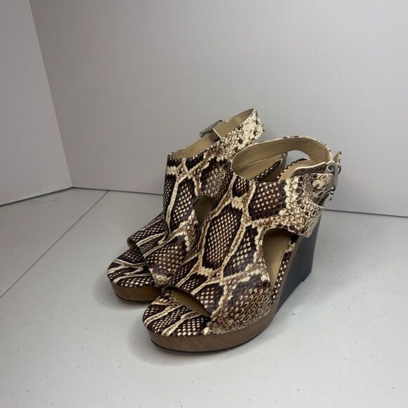 Michael Kors Snake Print Leather Wedge Heeled Sandals Designer Womens Like New - Picture 1 of 13